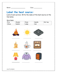 Safe and unsafe heat sources worksheets