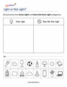 Identify light sources worksheet for grade 1