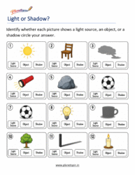 Light and shadow worksheets for grade 1