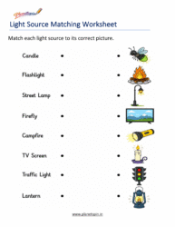 Sources of light worksheets for grade 1