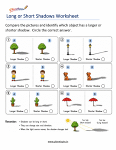 Big and small shadows worksheet for grade 1