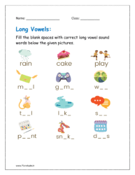 Fill the blank spaces with correct long vowel sound words below the given pictures