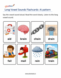 printable long A vowel words flashcards