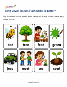 long E sound flashcards for kindergarten