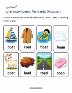 printable long O vowel phonics cards