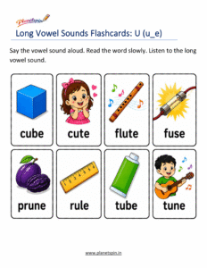 long U sound flashcards for kindergarten