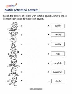 Match pictures with adverbs that describe actions