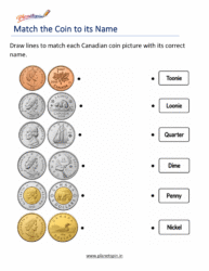 Identify Canadian Coins Worksheets for Grade 1