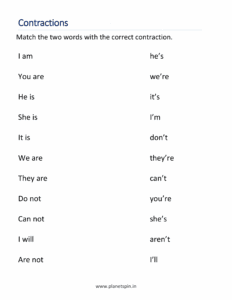 Match the two words to make contraction word