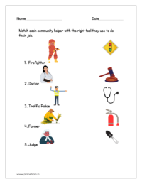 Match each community helper with their right tool they use to do their job