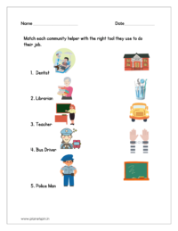 Match each community helper with their right tool they use to do their job: Sheet 2