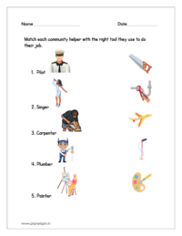 Match each community helper with their right tool they use to do their job: Sheet 3
