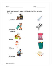 Match each community helper with their right tool they use to do their job: Sheet 4