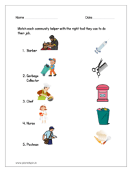 Match each community helper with their right tool they use to do their job: Sheet 4