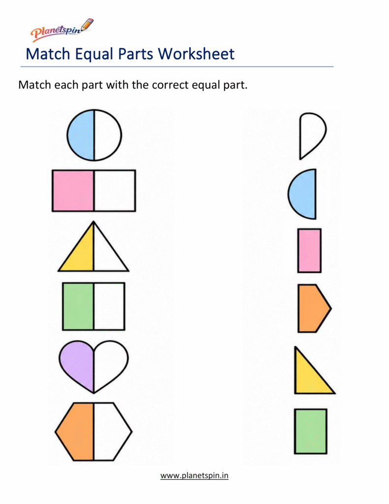 Equal Parts Worksheets for Grade 1