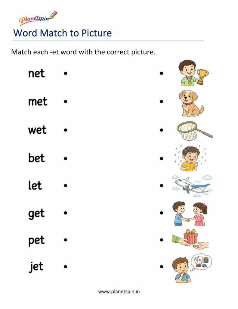 Match -ET Words to Pictures Activity