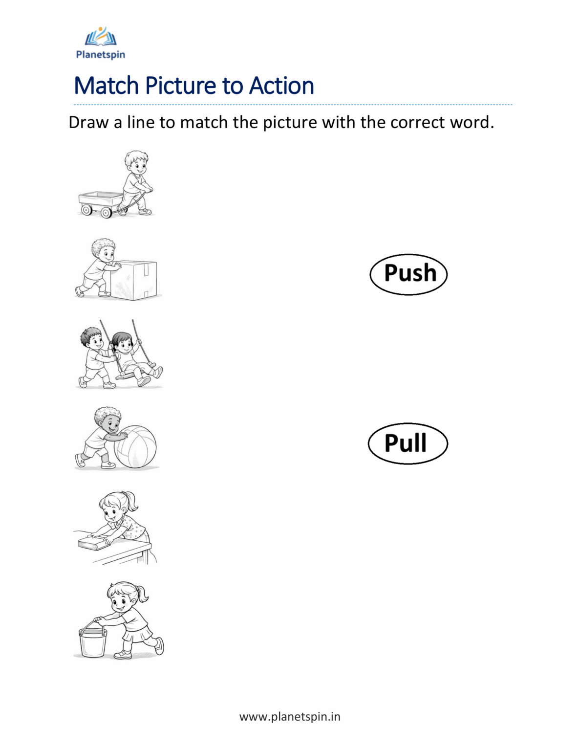Push or pull worksheets for kindergarten | Planetspin.in