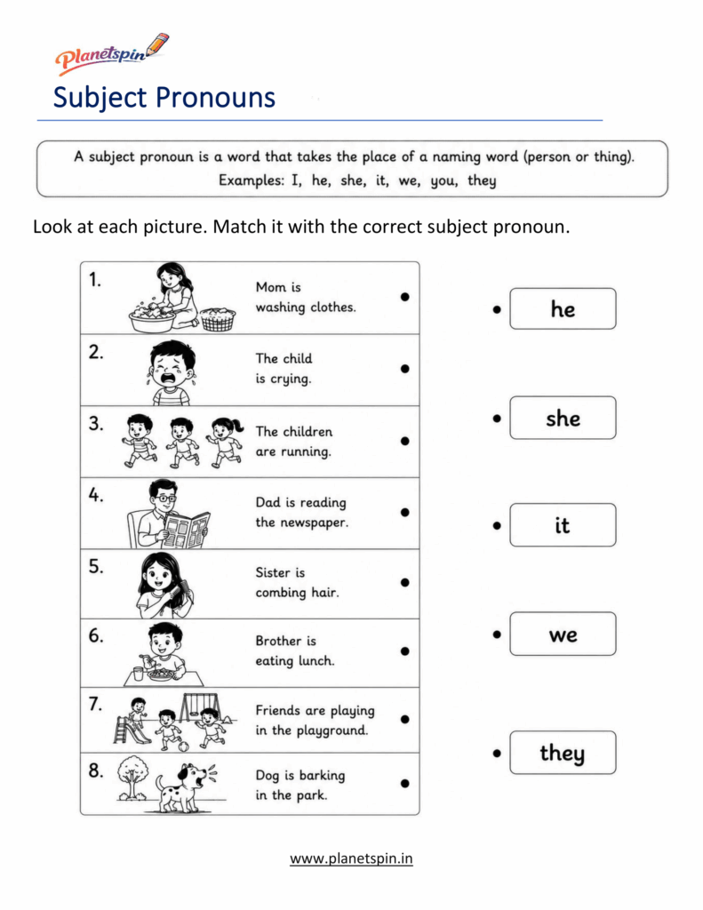 subject pronouns worksheet for grade 1
