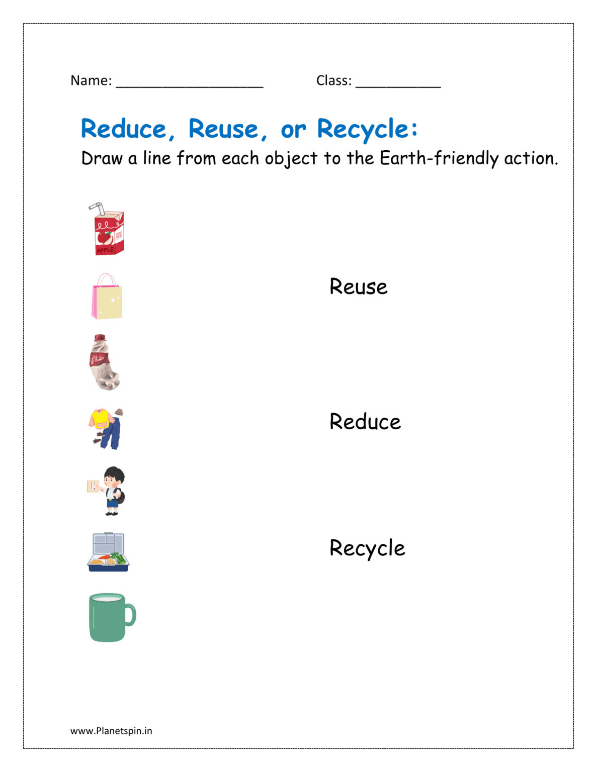 Reuse reduce recycle worksheet for grade 1 pdf | Planetspin.in