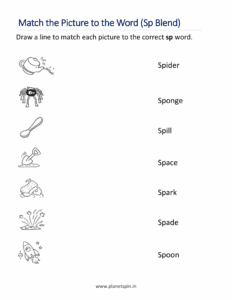 match sp blend words with pictures worksheet