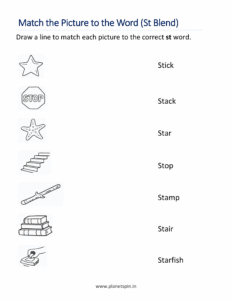 st blend picture matching activity kindergarten worksheet