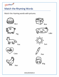 rhyming words matching activity printable worksheet