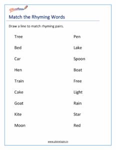 match the rhyming words worksheet kindergarten