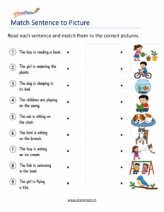 Match sentence to picture kindergarten worksheet