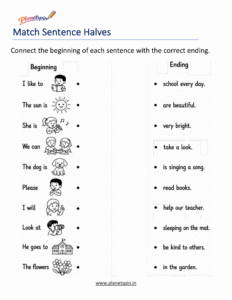 Match sentence to picture kindergarten worksheet