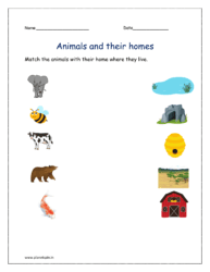 Match the animals with their habitats given in the worksheets