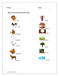 Match the animals with their homes (Kindergarten worksheet science)