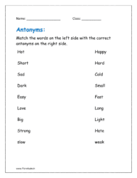 Match the words on the left side with the correct antonyms on the right side