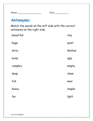 Match the words on the left side with the correct antonyms on the right side