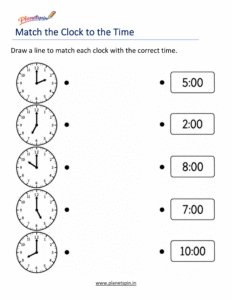 match the clock to the time worksheet for grade 1