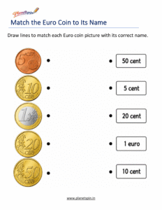 Match Euro coins with names worksheet