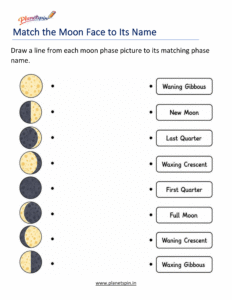 Moon phase matching worksheet for grade 1
