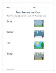 Match the pictures (Seasons worksheet for kindergarten) with the correct name.