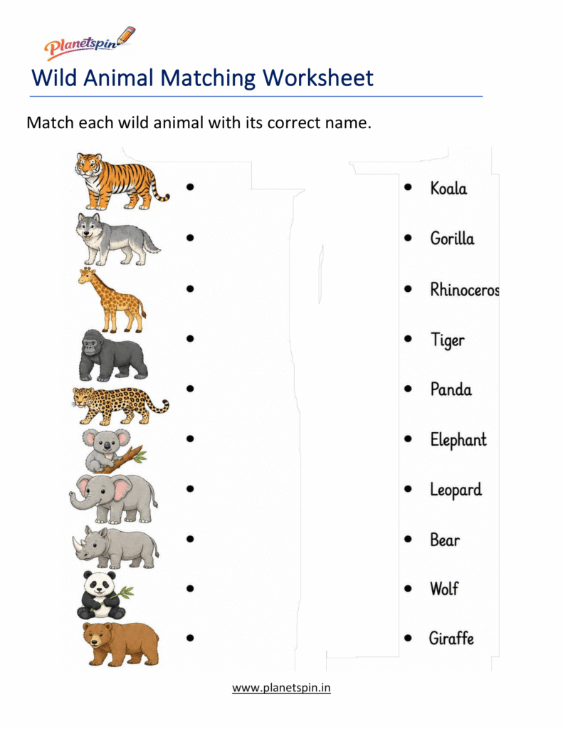 Wild animals worksheets for grade 1