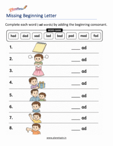 Missing Beginning Letters -Ad Word Family Activity
