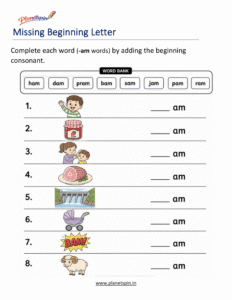 Missing Beginning Letters -AM Word Family Activity
