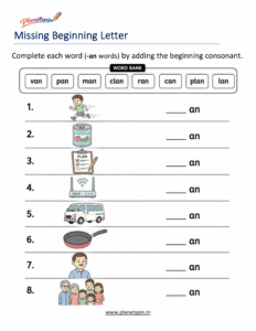 Missing Beginning Letters -AN Word Family Activity