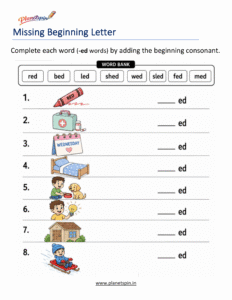 Missing Beginning Letters -ED Word Family Activity