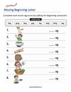 Missing Beginning Letters -EG Word Family Activity