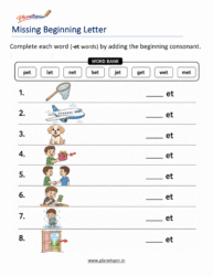 -ET Word Family Worksheets printable for Kindergarten