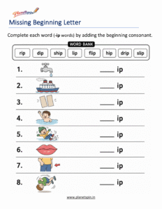 Missing Beginning Letters -IP Word Family Activity