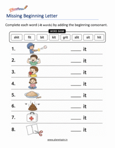 Missing Beginning Letters -IT Word Family Activity
