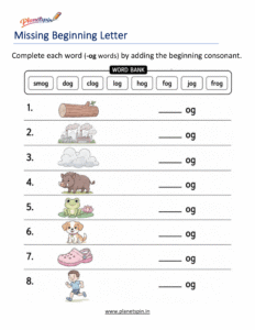 Missing Beginning Letters -OG Word Family Activity