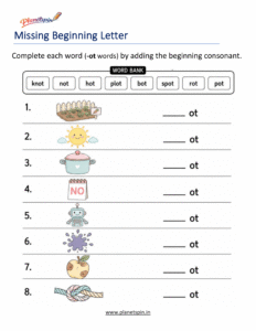 Missing Beginning Letters -OT Word Family Activity