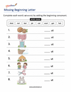 Missing Beginning Letters -UT Word Family Activity