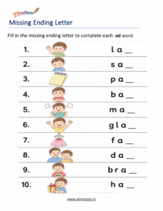 Missing ending Letters -AD Word Family Activity